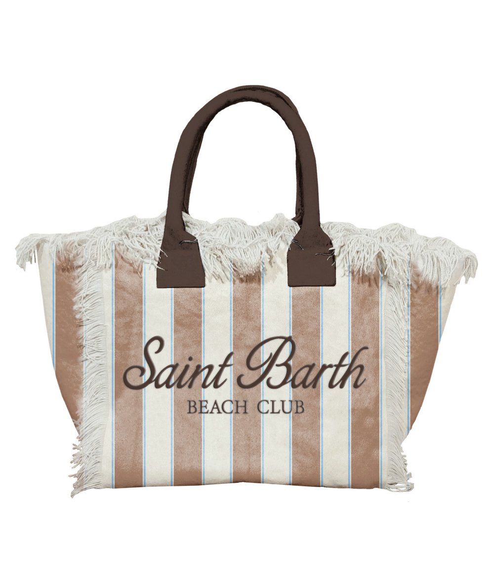 Bolso Colette de lona de algodón a rayas con flecos